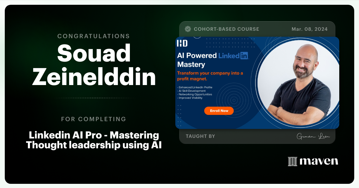 Certificate of Completion for AI Power Sprint for Executives & Founders: from idea to launch in 4 weeks