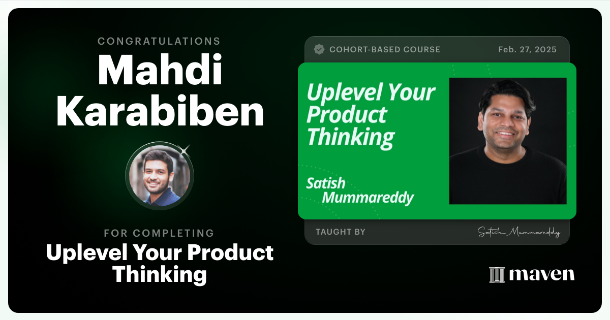 Certificate of Completion for Uplevel Your Product Thinking