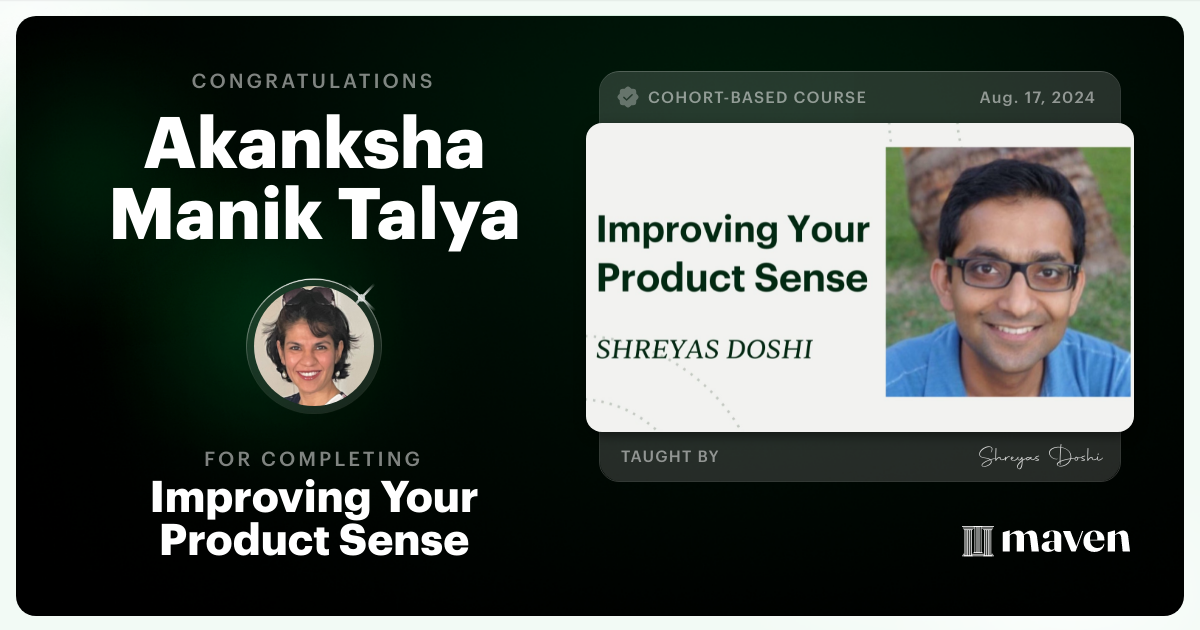 Certificate of Completion for World-class Product Sense in Practice