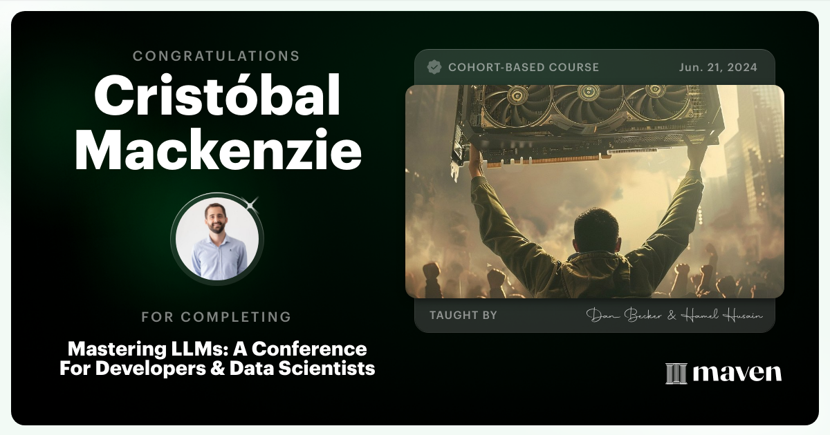 Certificate of Completion for Mastering LLMs For Developers & Data Scientists