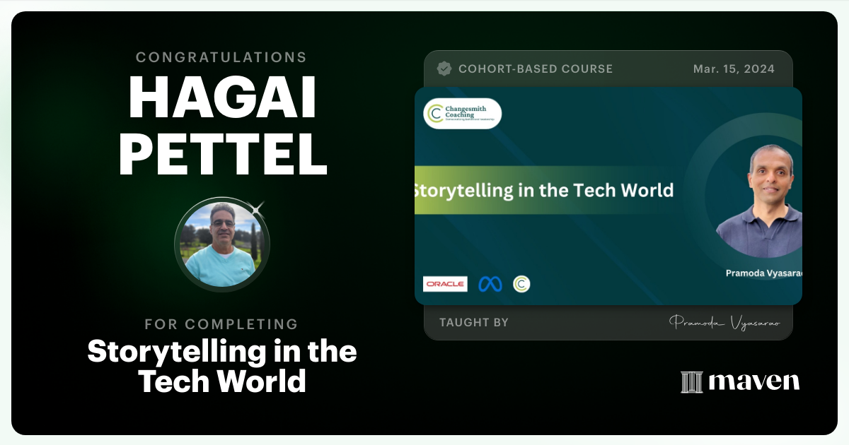 Certificate of Completion for Storytelling in the Tech World
