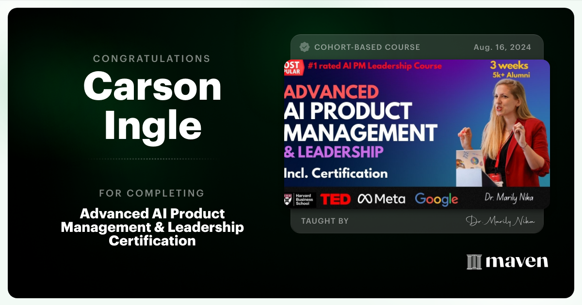 Certificate of Completion for Advanced AI Product Leadership Certification
