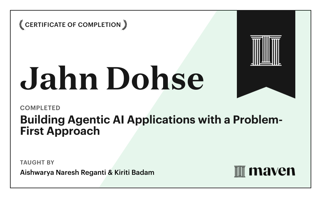 Certificate for Building Agentic AI Applications with a Problem-First Approach