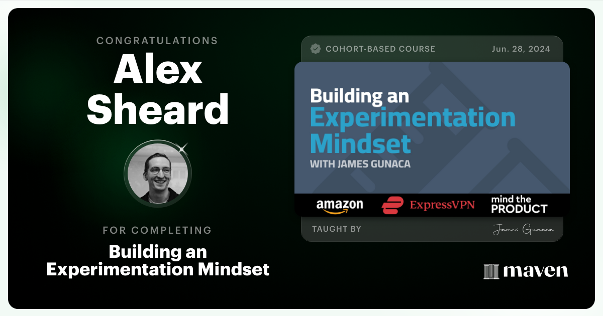 Certificate of Completion for Building an Experimentation Mindset
