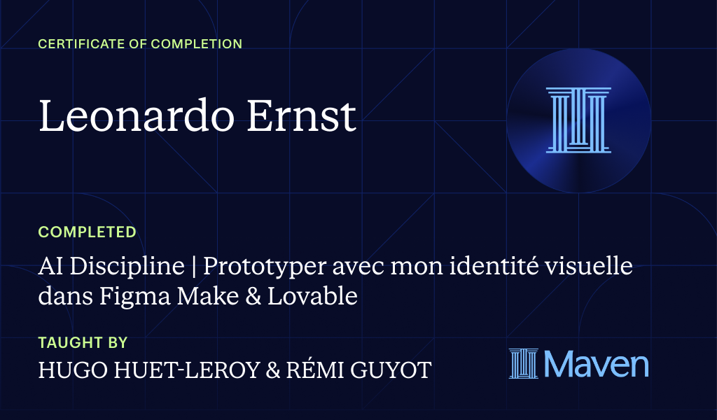 Certificate for AI Discipline | Prototyper avec mon identité visuelle dans Figma Make & Lovable