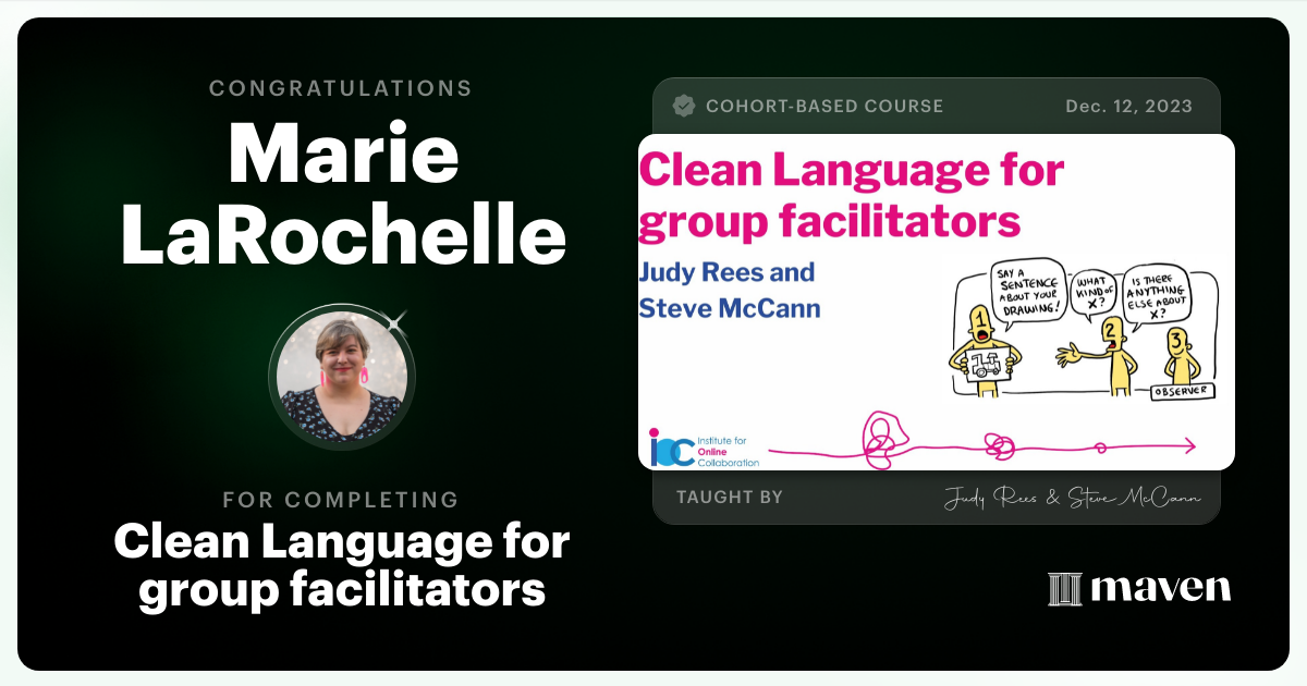 Certificate of Completion for Clean Language for group facilitators