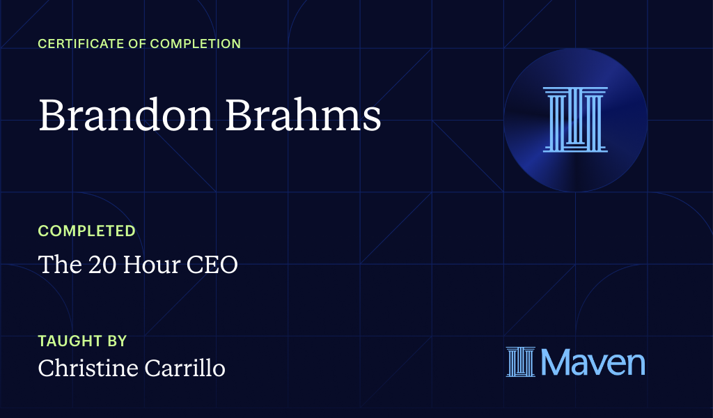 Certificate for The 20 Hour CEO - Scale as an AI-First CEO