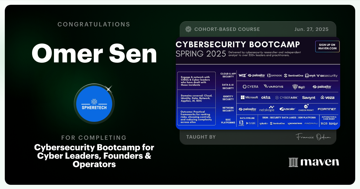 Certificate of Completion for AI Cybersecurity Bootcamp for Cyber Leaders 2026