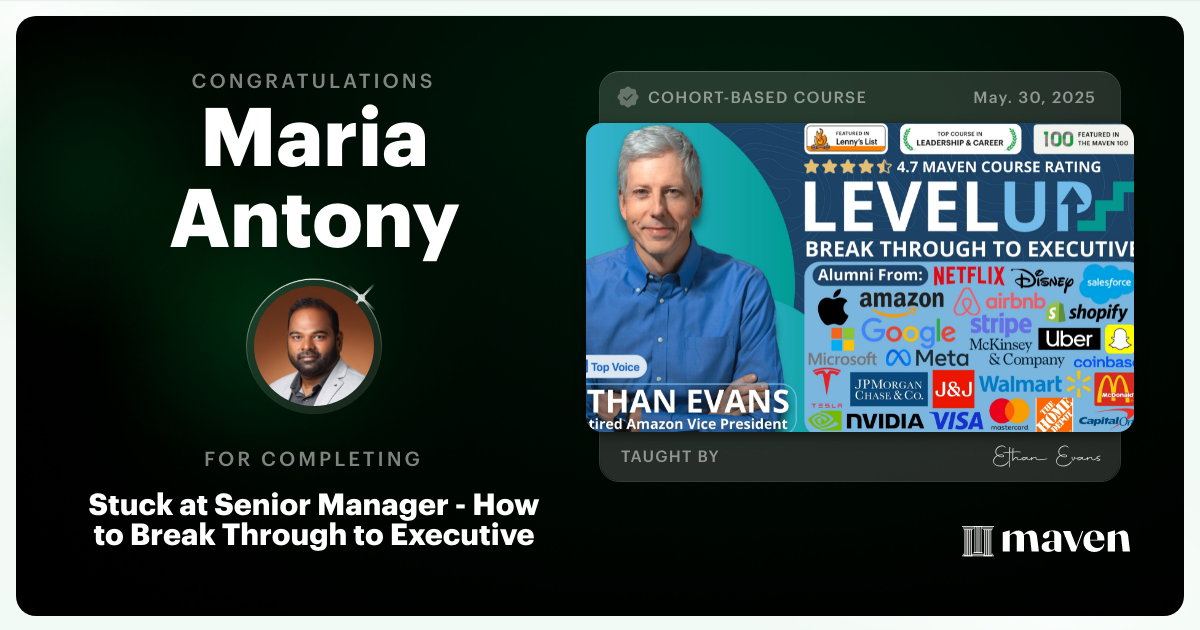 Certificate of Completion for Beyond Senior Manager - Break Through to Strategic Executive