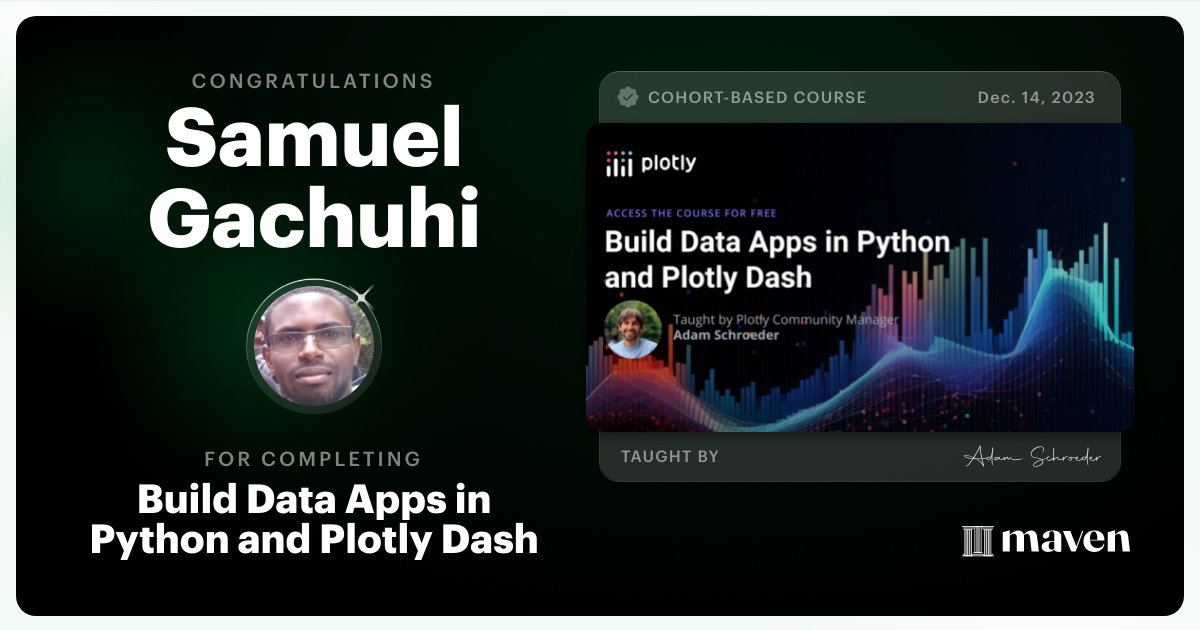 Certificate of Completion for Build Data Apps in Python and Plotly Dash