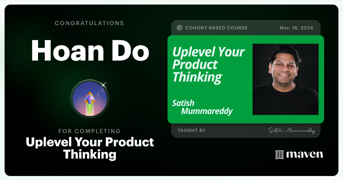 Certificate of Completion for Uplevel Your Product Thinking