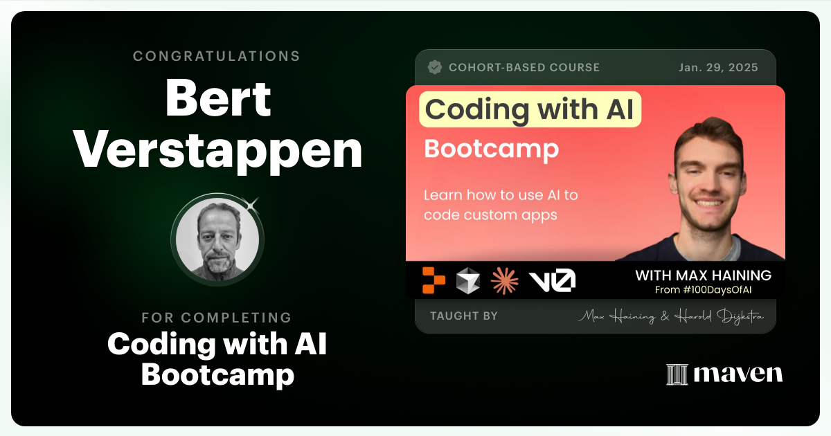 Certificate of Completion for Prototyping with AI Bootcamp