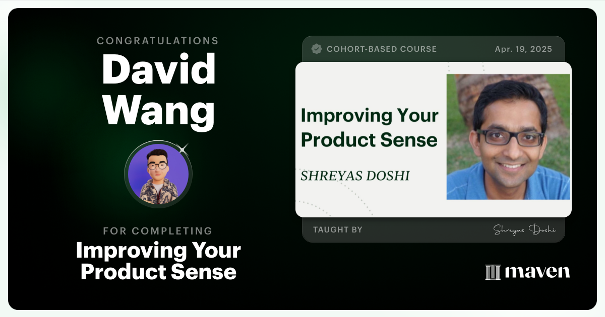 Certificate of Completion for World-class Product Sense in Practice