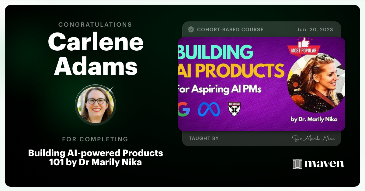 Certificate of Completion for AI Product Management 101 & Certification - Building AI Products end-to-end