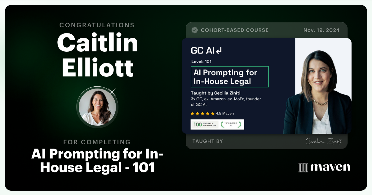 Certificate of Completion for AI Prompting for In-House Legal - 101