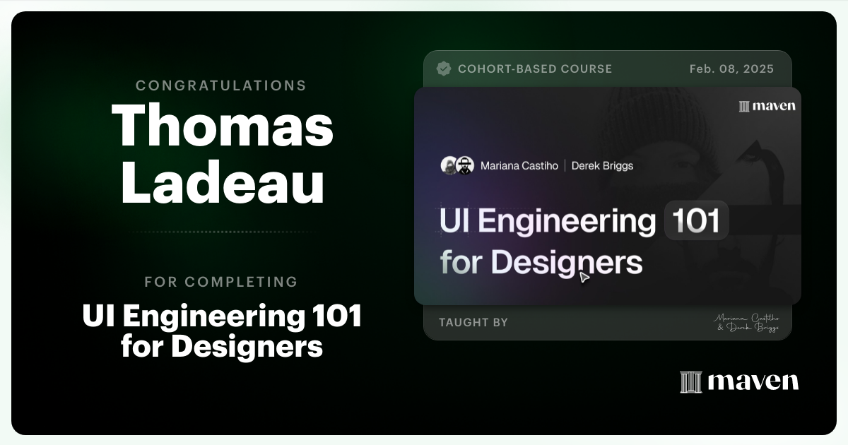 Certificate of Completion for UI Engineering 101 for Designers