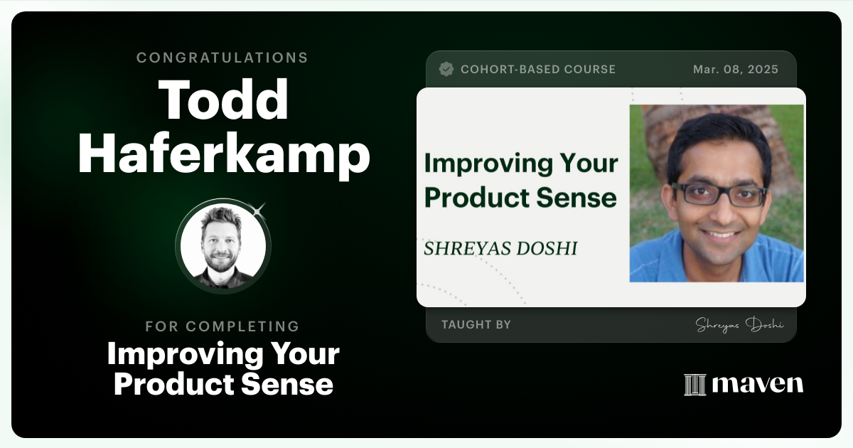 Certificate of Completion for World-class Product Sense in Practice