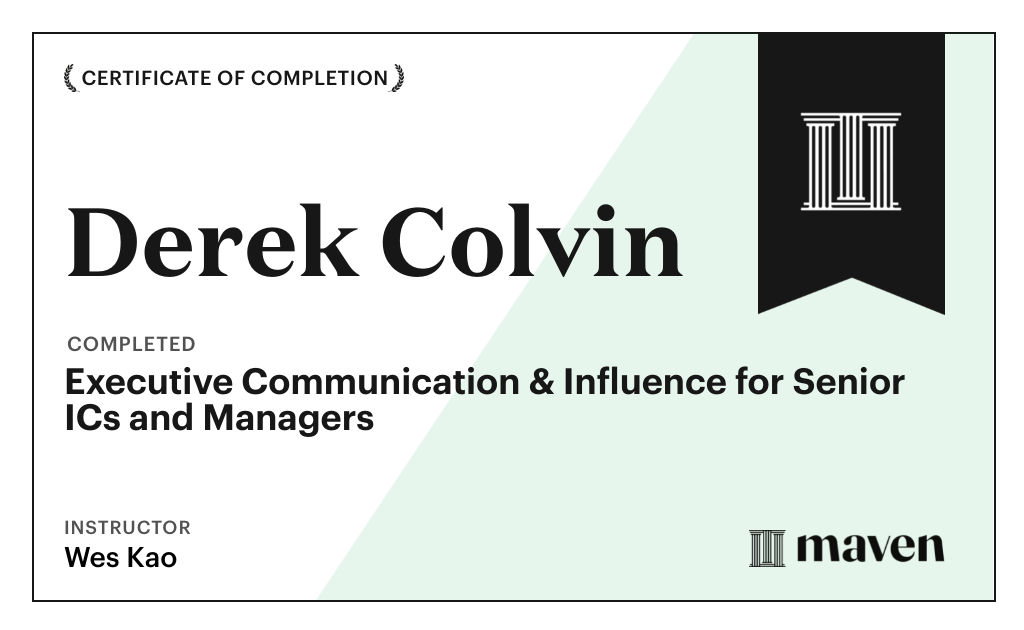 Certificate for Executive Communication & Influence for Senior ICs and Managers