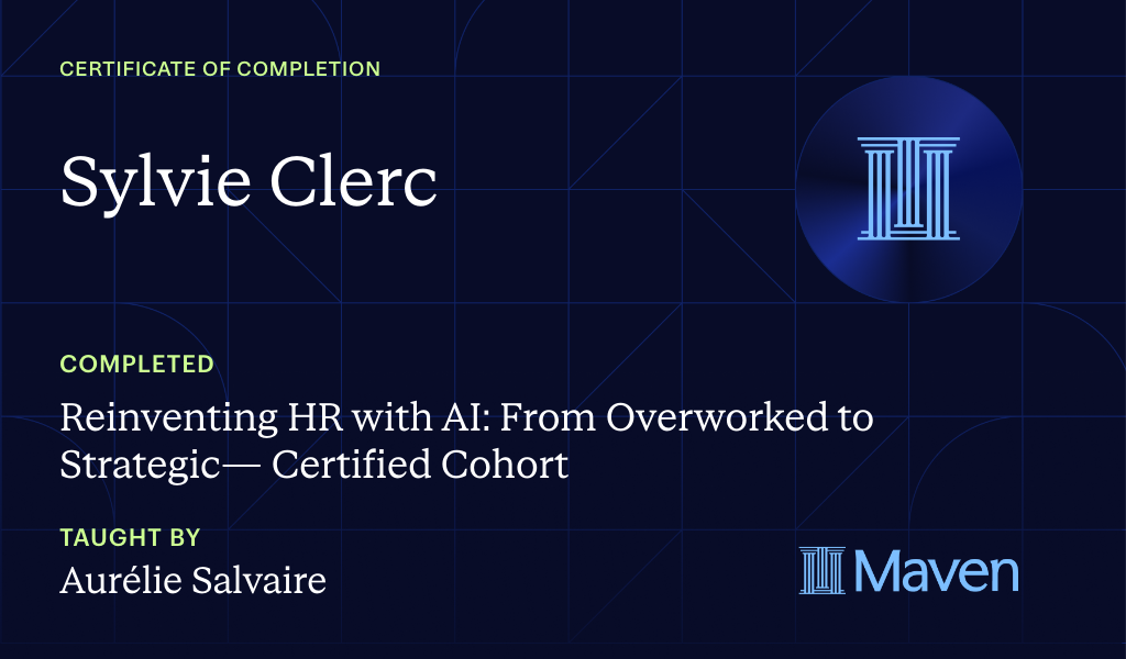 Certificate for Reinventing HR with AI: From Overworked to Strategic— Certified Cohort