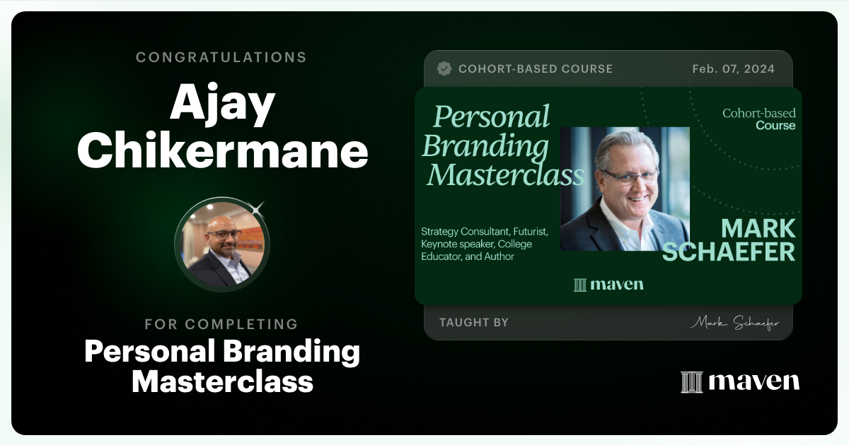 Certificate of Completion for Personal Branding Masterclass