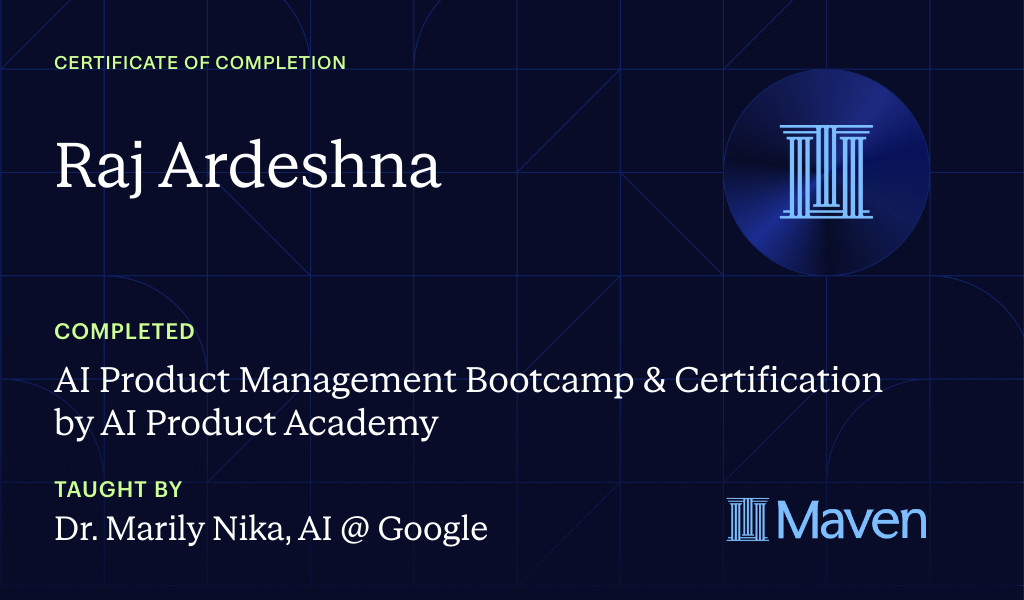 Certificate for AI Product Management Bootcamp & Certification by AI Product Academy
