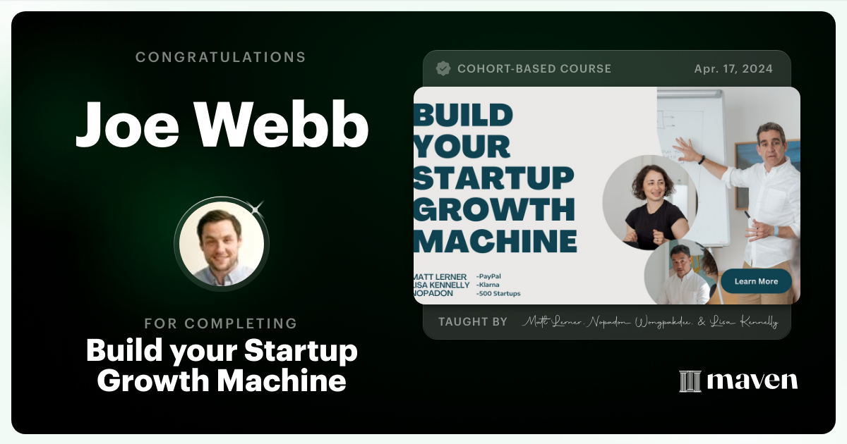 Certificate of Completion for Build your Startup Growth Machine