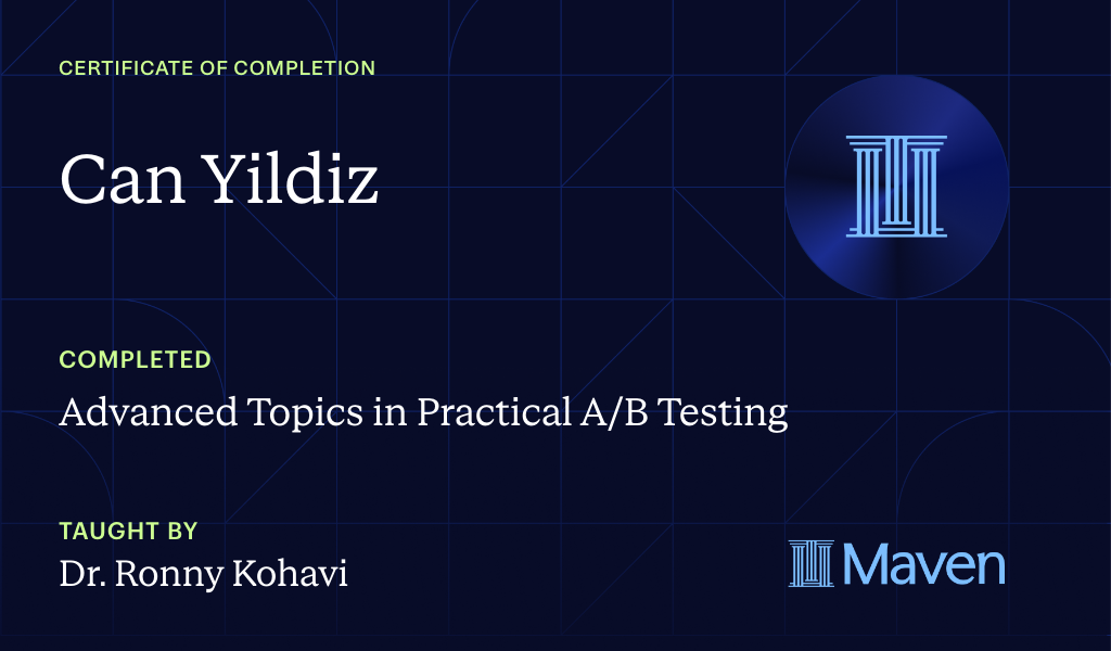Certificate for Advanced Topics in Practical A/B Testing