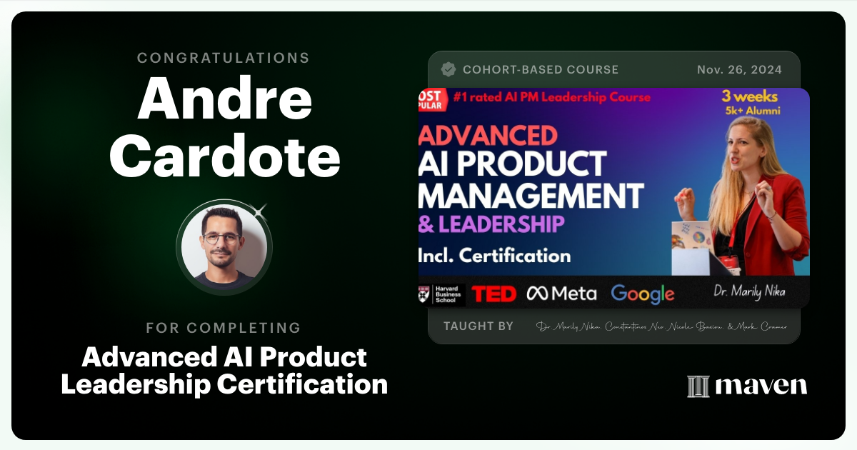 Certificate of Completion for Advanced AI Product Leadership Certification