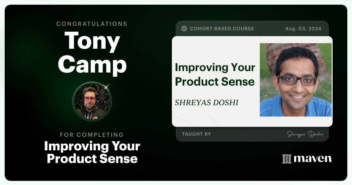 Certificate of Completion for World-class Product Sense in Practice