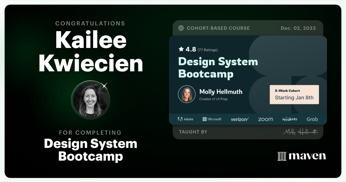 Certificate of Completion for Design System Bootcamp