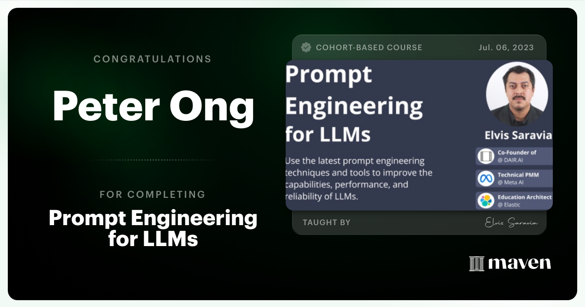 Certificate of Completion for Advanced Prompt Engineering for LLMs