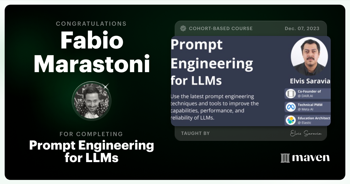 Certificate of Completion for Advanced Prompt Engineering for LLMs
