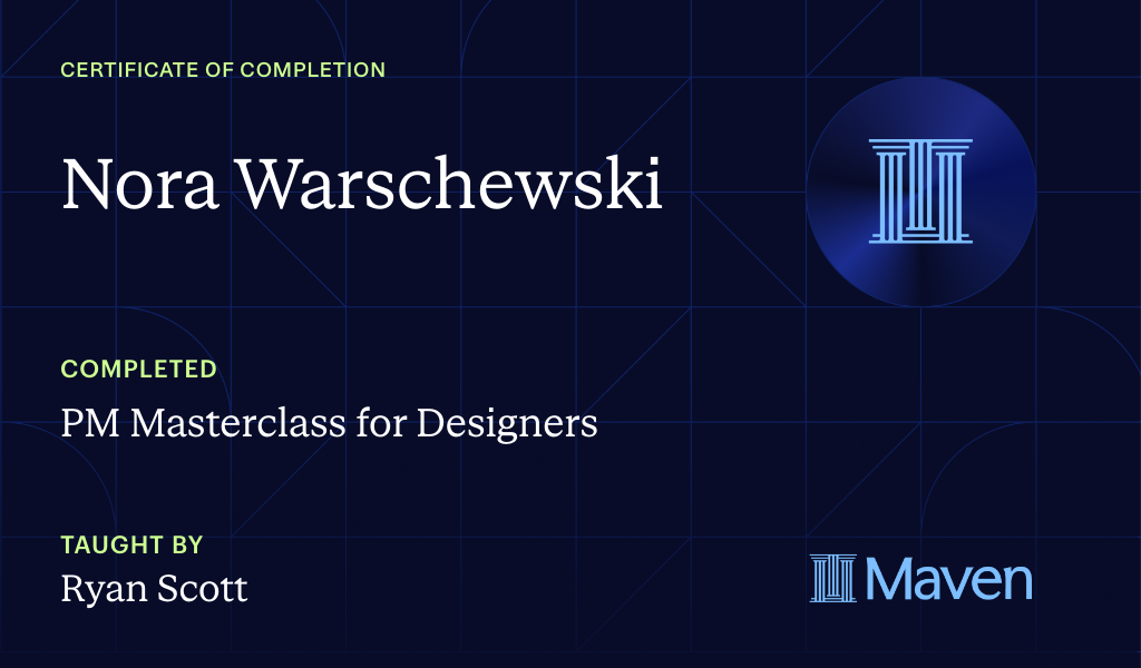 Certificate for PM Masterclass for Designers