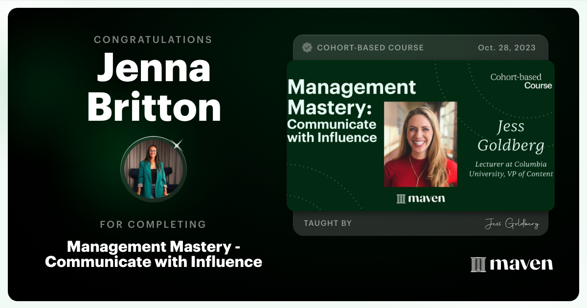 Certificate of Completion for Management Mastery - Communicate with Influence