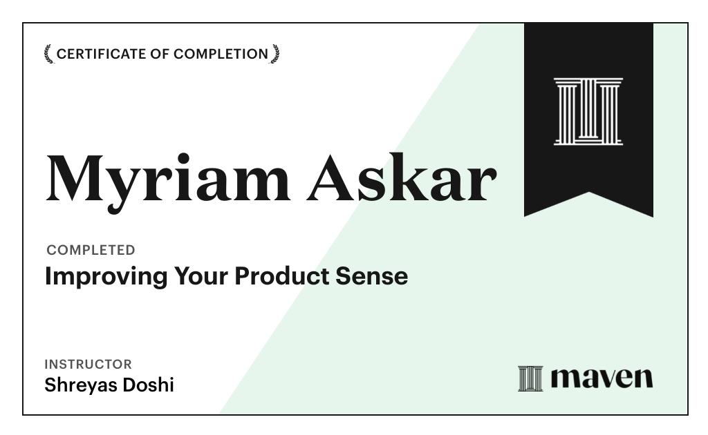 Certificate of Completion for World-class Product Sense in Practice