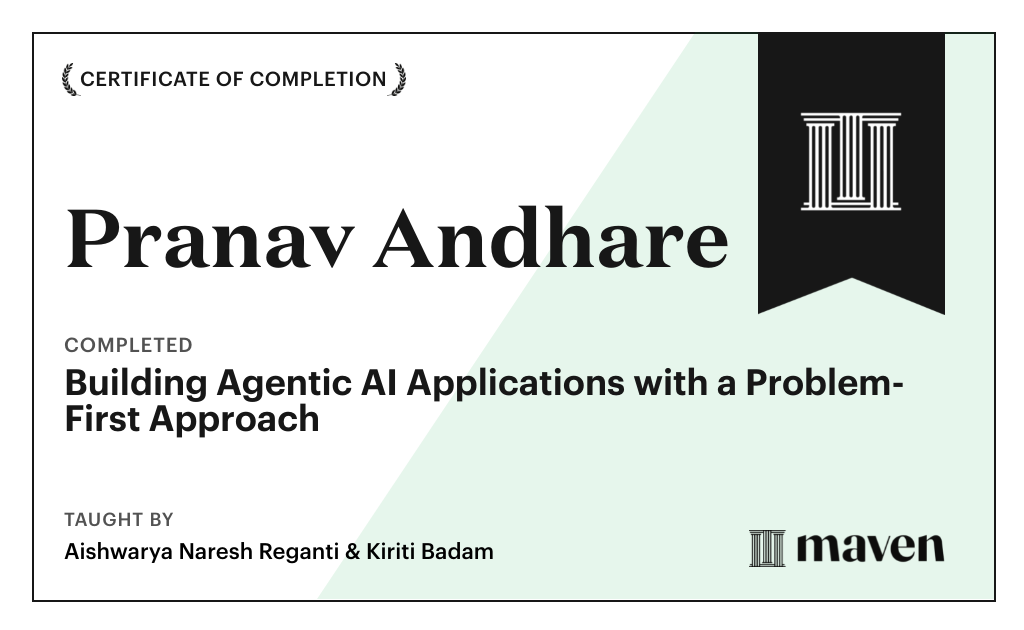Certificate for Building Agentic AI Applications with a Problem-First Approach