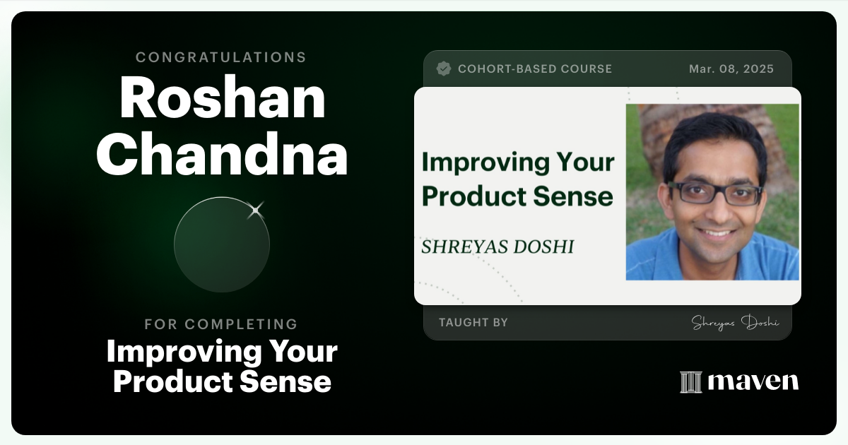 Certificate of Completion for World-class Product Sense in Practice