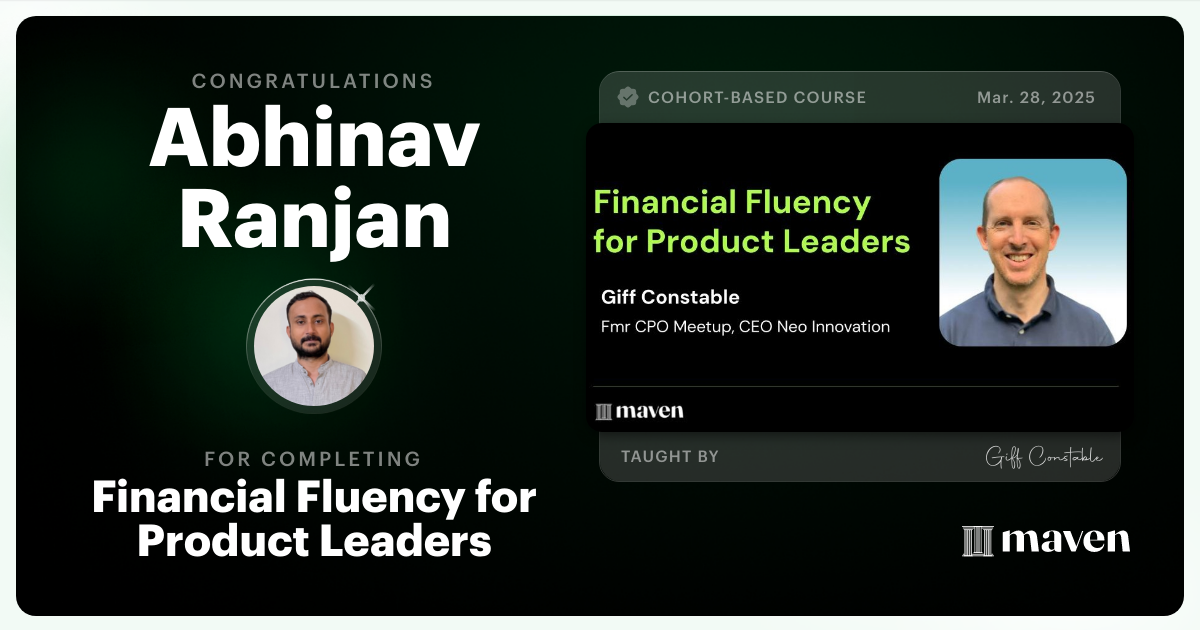 Certificate of Completion for Financial Fluency for Product Leaders