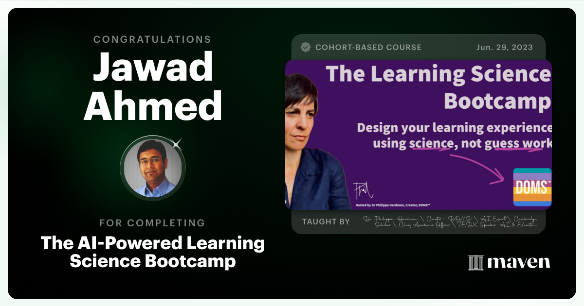 Certificate of Completion for The AI Bootcamp for L&D