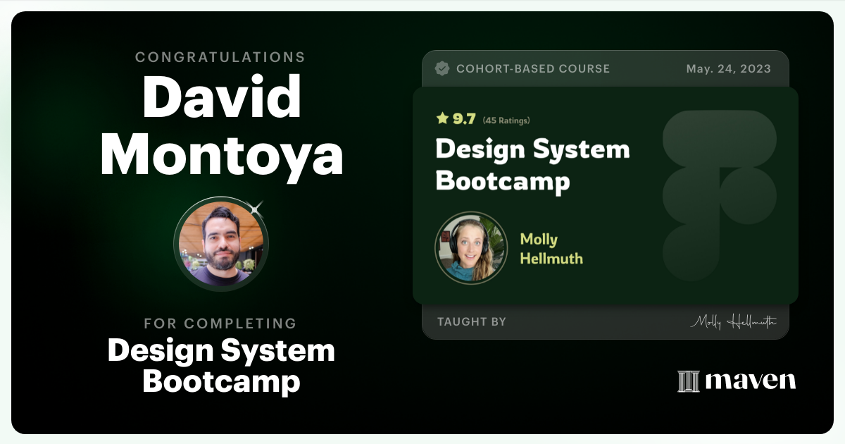 Certificate of Completion for Design System Bootcamp