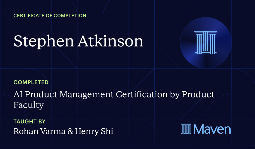 Certificate for AI Product Management Certification by Product Faculty
