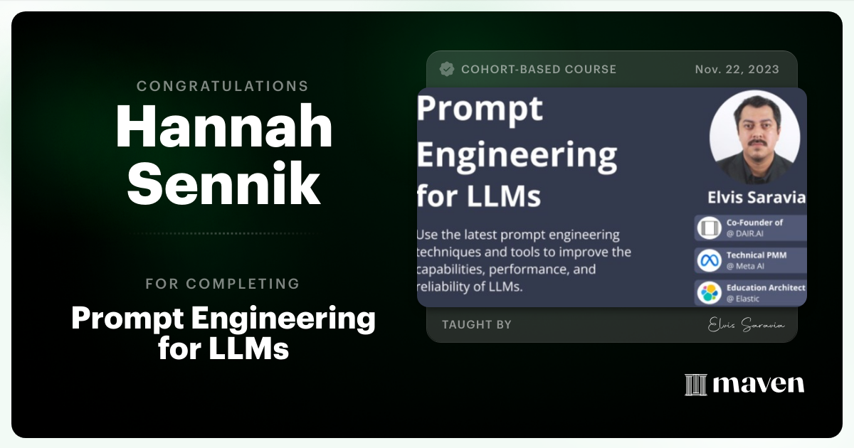 Certificate of Completion for Advanced Prompt Engineering for LLMs