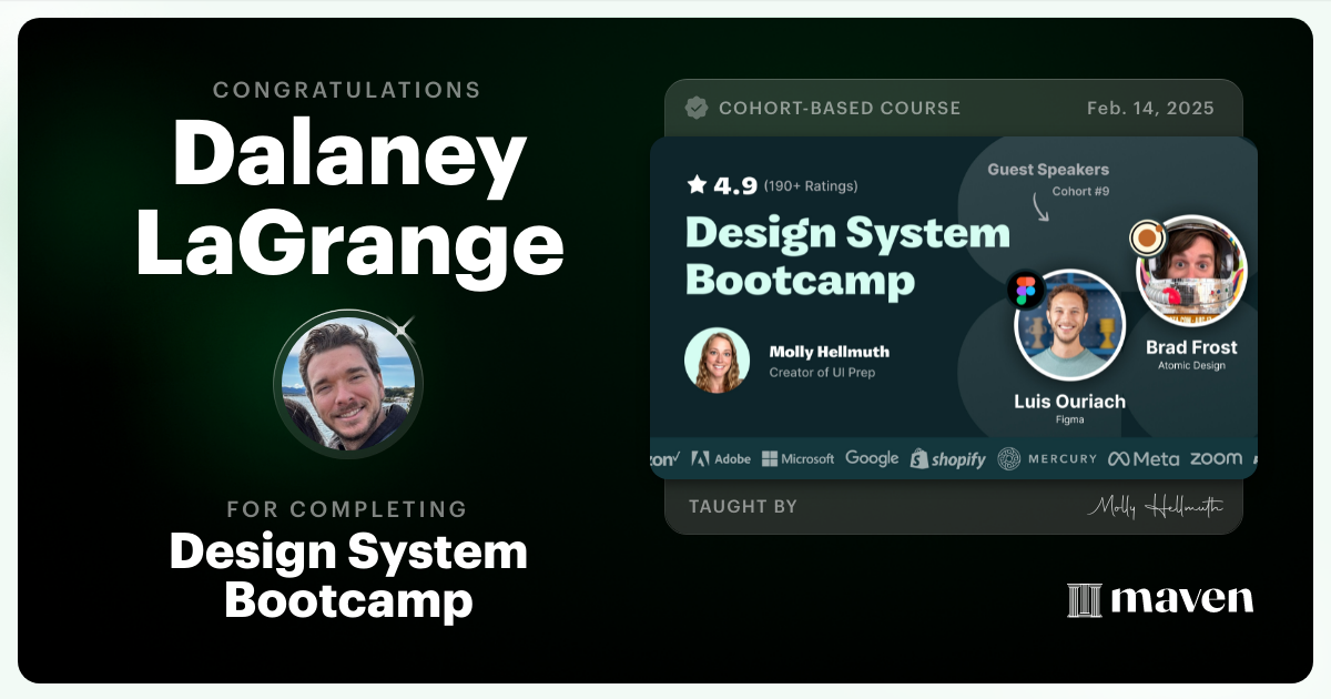 Certificate of Completion for Design System Bootcamp