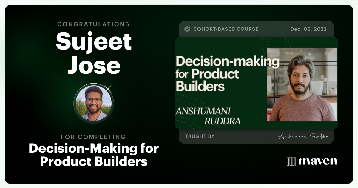 Certificate of Completion for Decision-Making for Product Builders