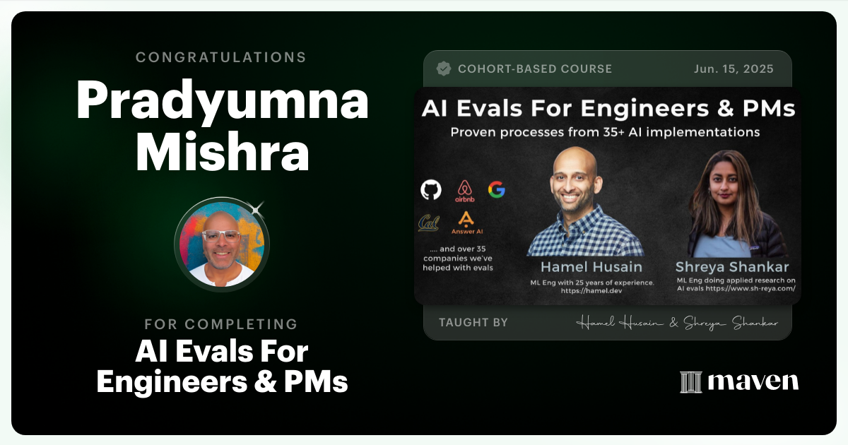Certificate of Completion for AI Evals For Engineers & PMs