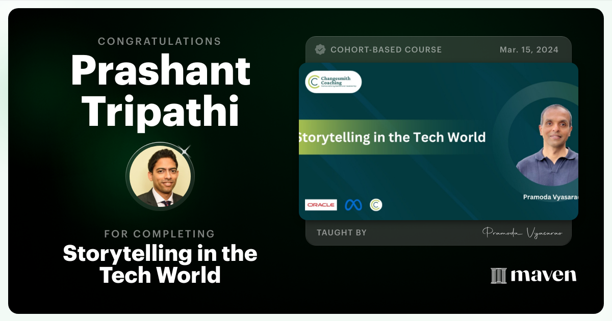 Certificate of Completion for Storytelling in the Tech World