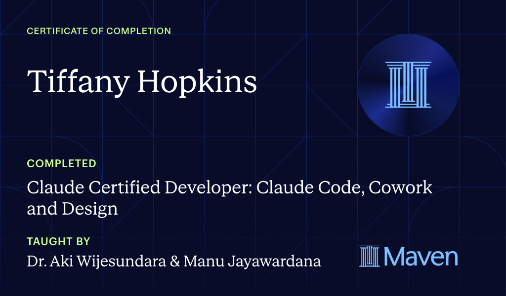Certificate for Claude Certified Developer: Claude Code, Cowork and Design