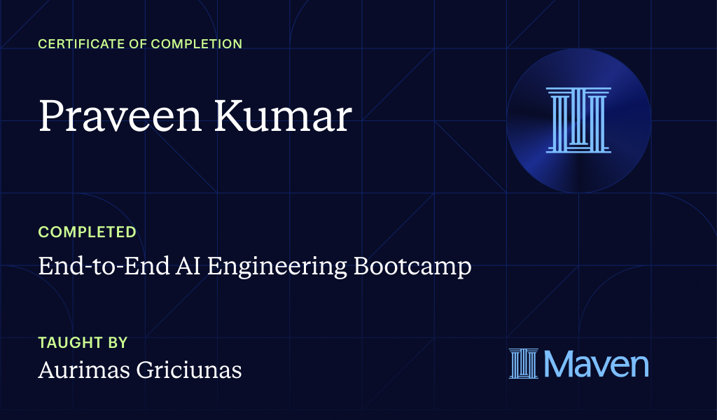 Certificate for End-to-End AI Engineering Bootcamp