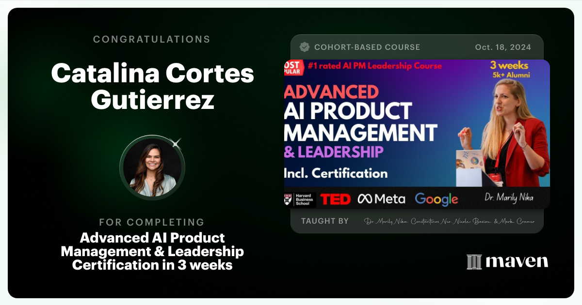 Certificate of Completion for Advanced AI Product Leadership Certification