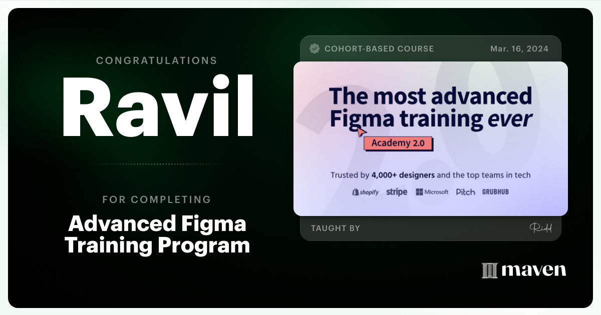 Certificate of Completion for Advanced Figma Training Program